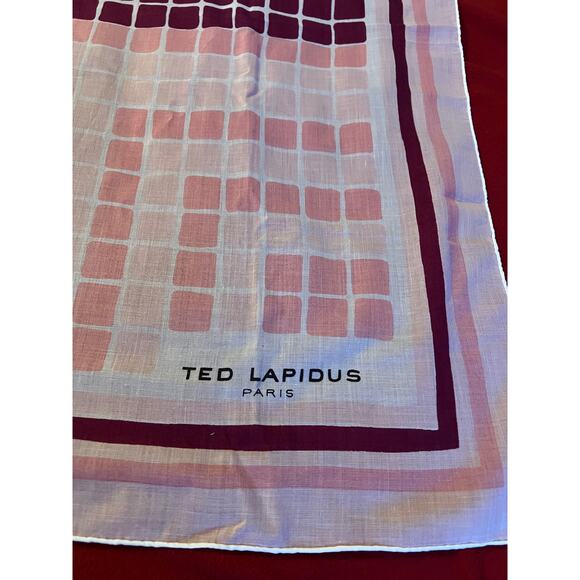 MCM Ted Lapidus color block grid semi sheer cotton scarf pink burgundy mod Paris - Picture 4 of 7